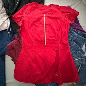 Jaanuu Red Set with Gold Zippers Tulip Top XS Moto Pants XSP